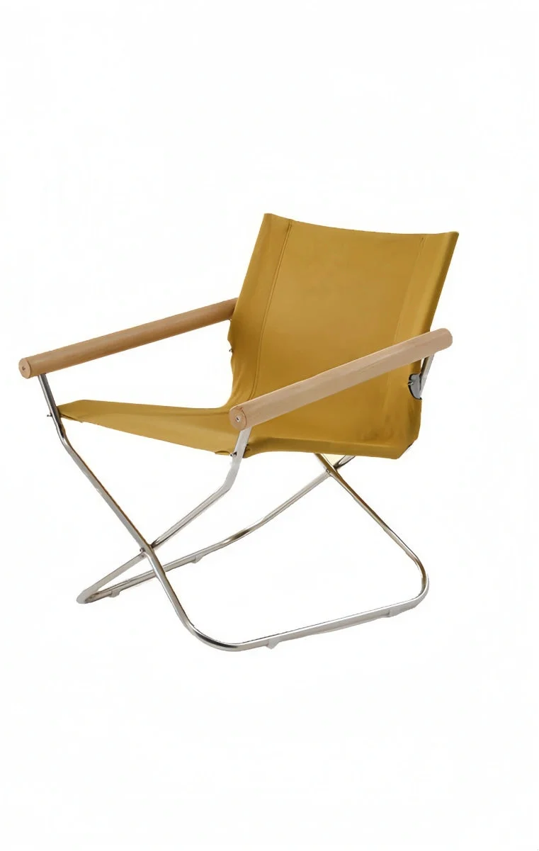 Foldable leisure recliner chair with Oxford canvas and beech wood armrests for outdoor and indoor use