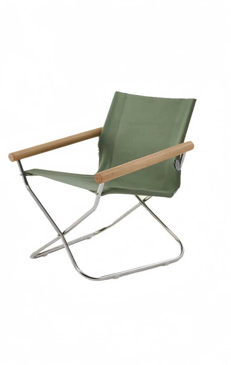 Foldable leisure recliner chair with Oxford canvas and beech wood armrests for outdoor and balcony use