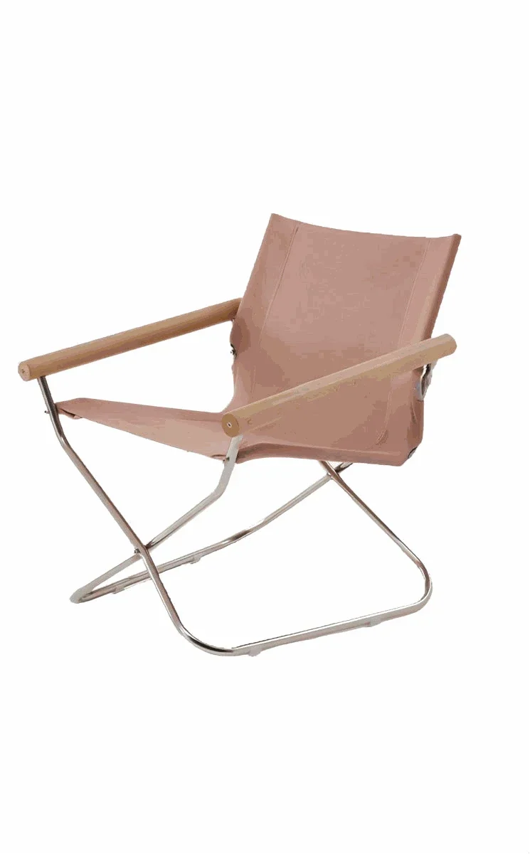 Foldable leisure recliner chair with Oxford canvas and beech wood armrests for outdoor and indoor use