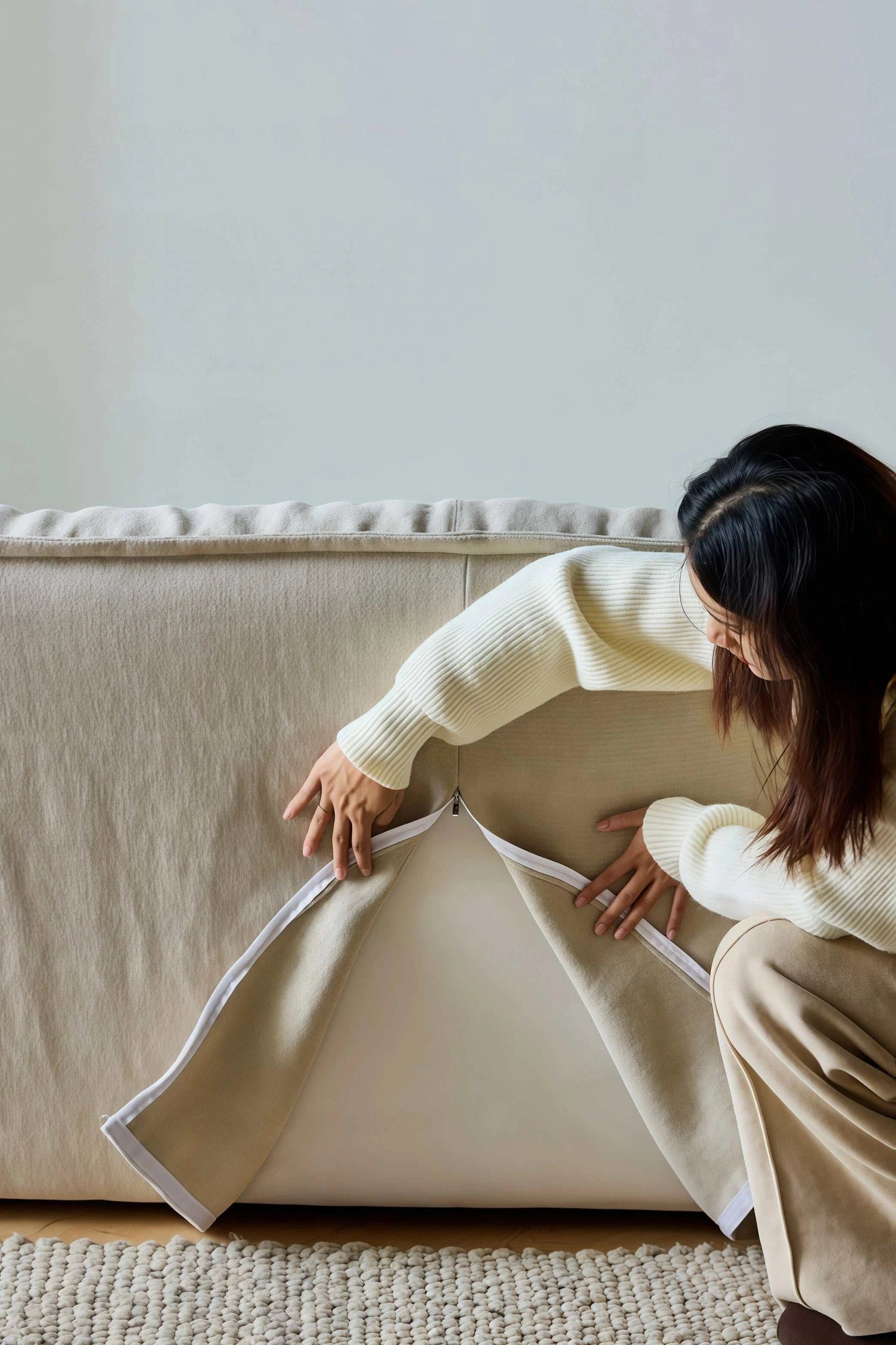 Armless Linen Sofa - Wabi-Sabi Washable 2-Seater Borderless Couch for Small Spaces