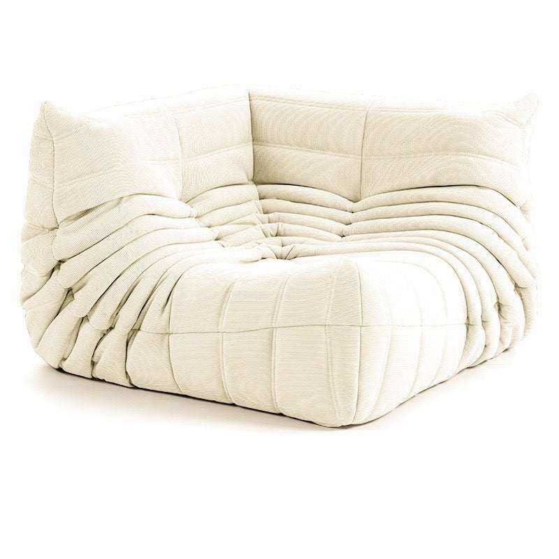 Plush beige caterpillar corduroy corner sofa with cushioned seating for modern living rooms