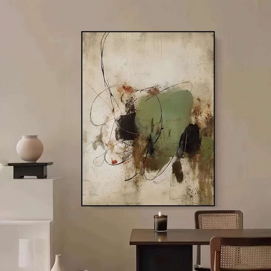 Hand-painted abstract vintage oil painting with textured Wabi-Sabi design for sophisticated home decor
