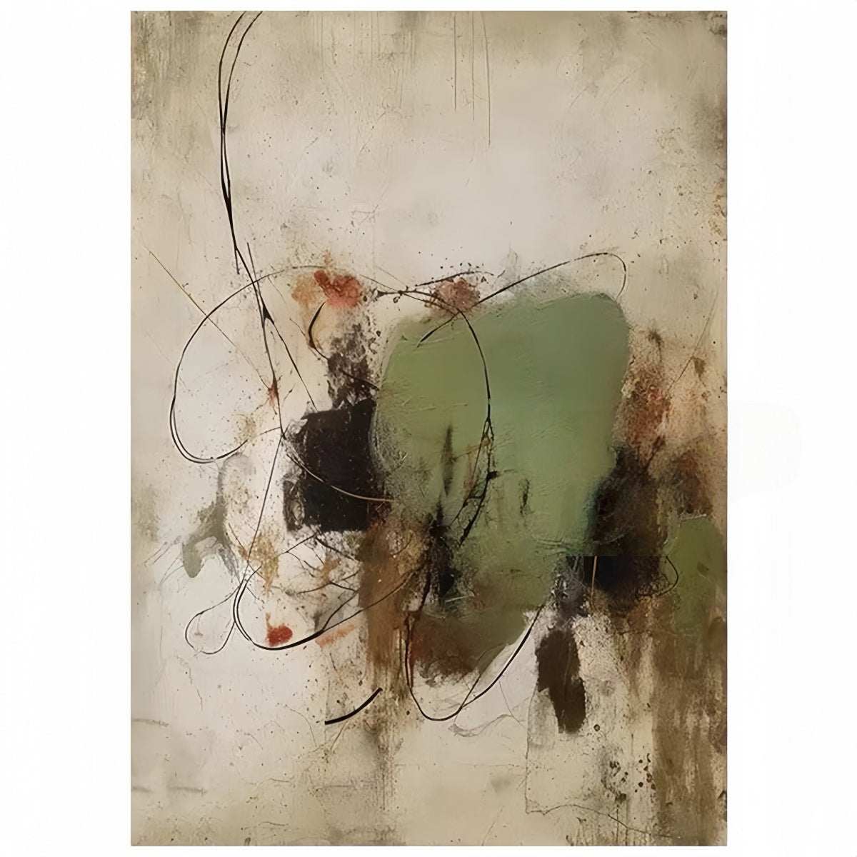 Hand-painted abstract vintage oil painting with textured Wabi-Sabi design and sophisticated French style wall art