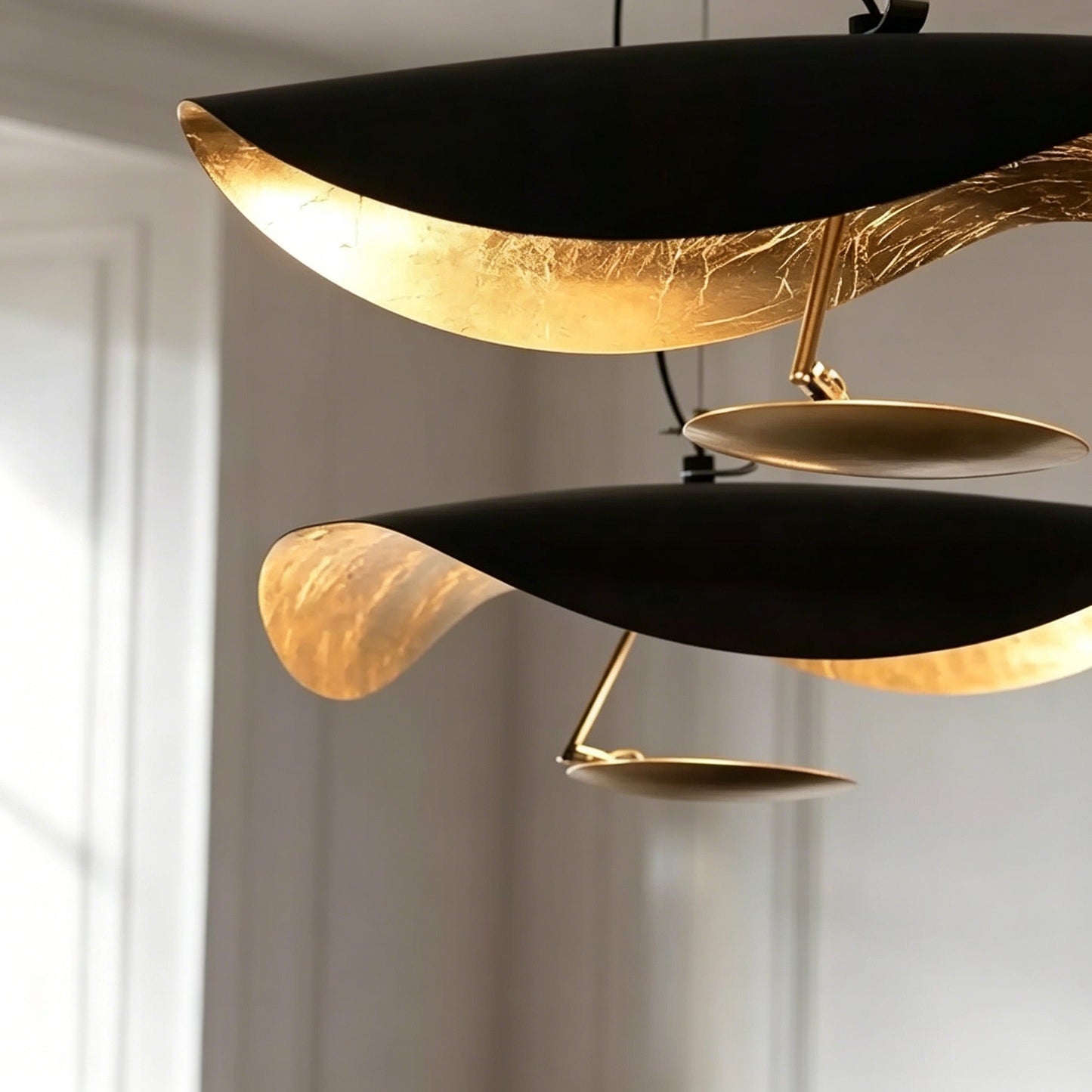 Black and gold foil modern minimalist luxury chandelier with LED light and adjustable suspension