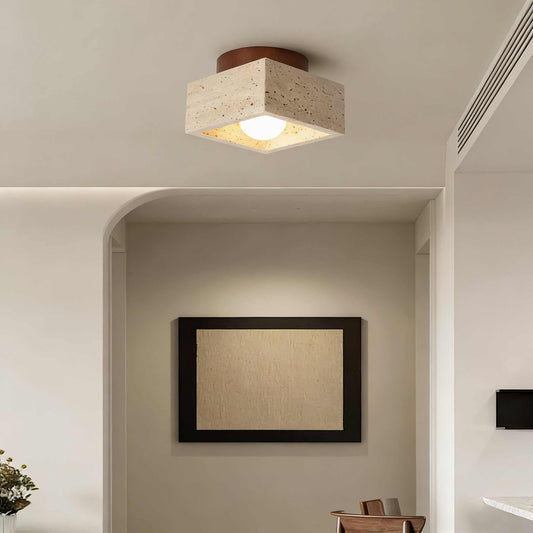 Mid-century marble ceiling lamp with walnut wood finish and LED lighting for entryway and balcony