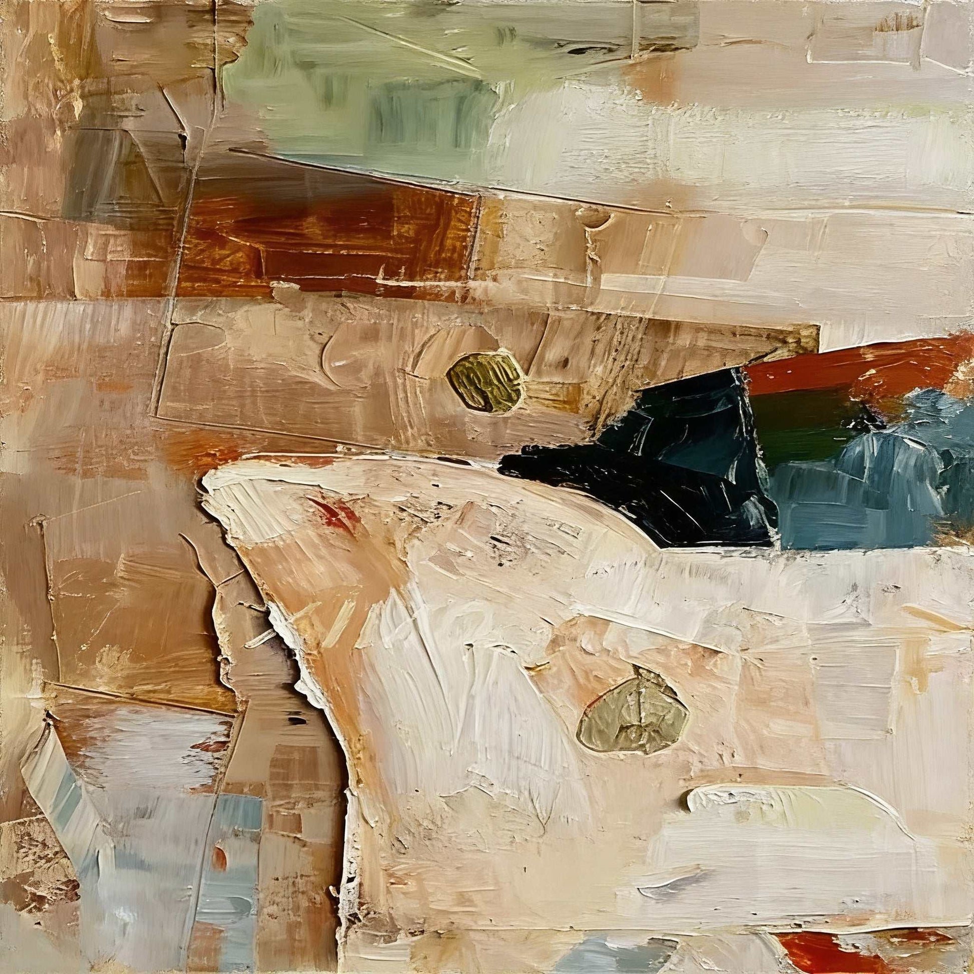 Minimalist hand-painted oil painting with abstract lines and mid-century tones for modern interiors
