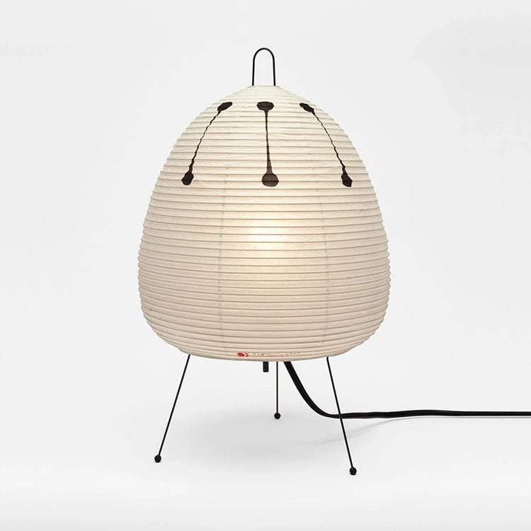 Japanese rice paper lamp with iron tripod and knob switch, traditional Wabi-sabi style lighting for elegant ambiance