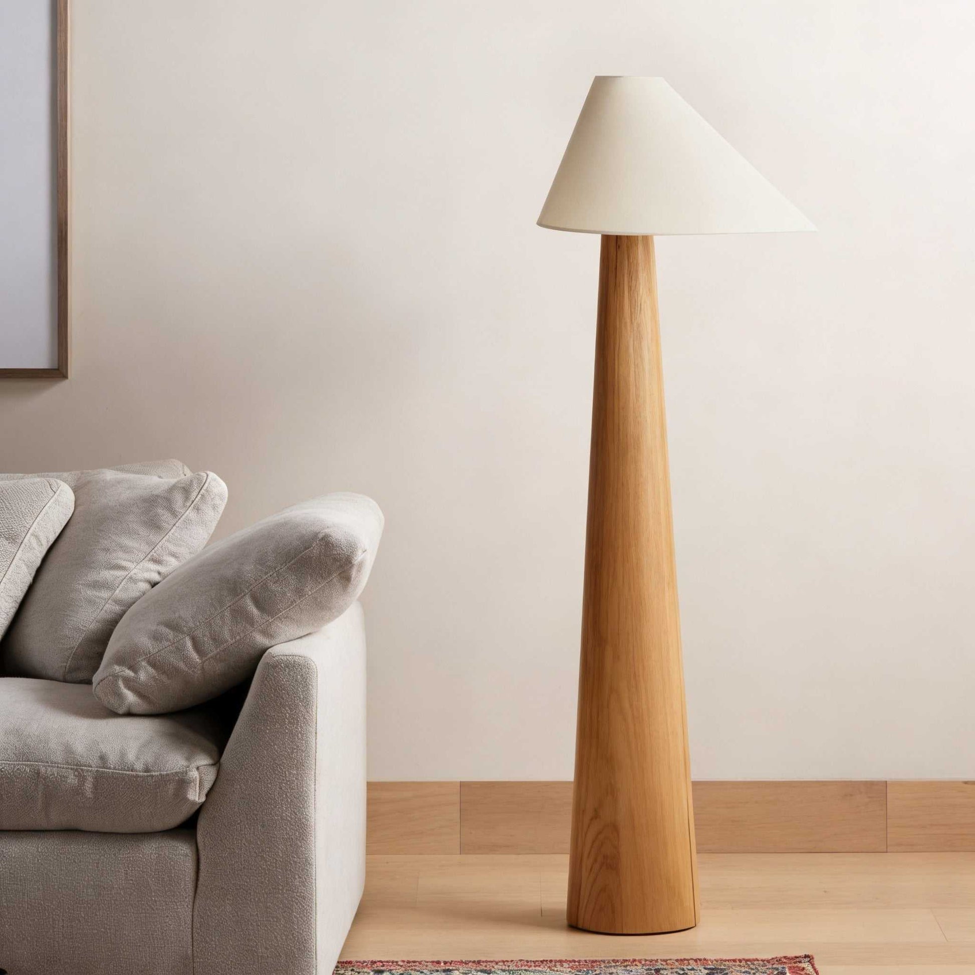 Wabi-Sabi solid wood floor lamp with fabric shade and remote control for Japanese vintage style living spaces