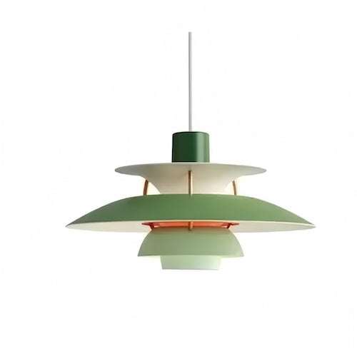 Scandinavian style Kitchen Island Pendant Lighting with layered green and white aluminum shade and LED bulb