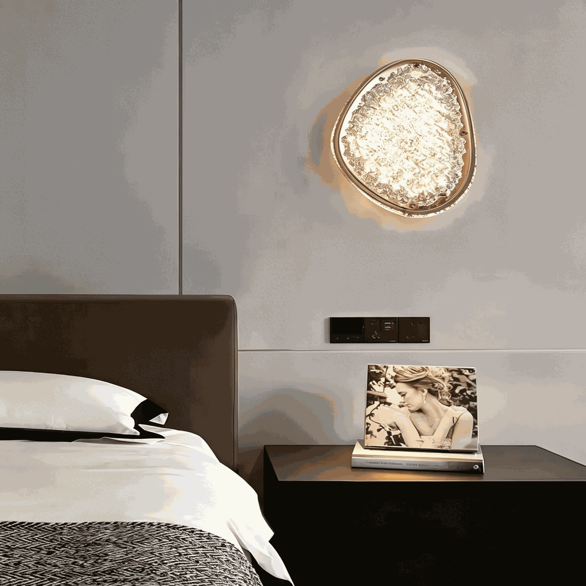 Italian luxury book form wall lamp with textured acrylic shade and warm LED light for bedroom and hallway decor