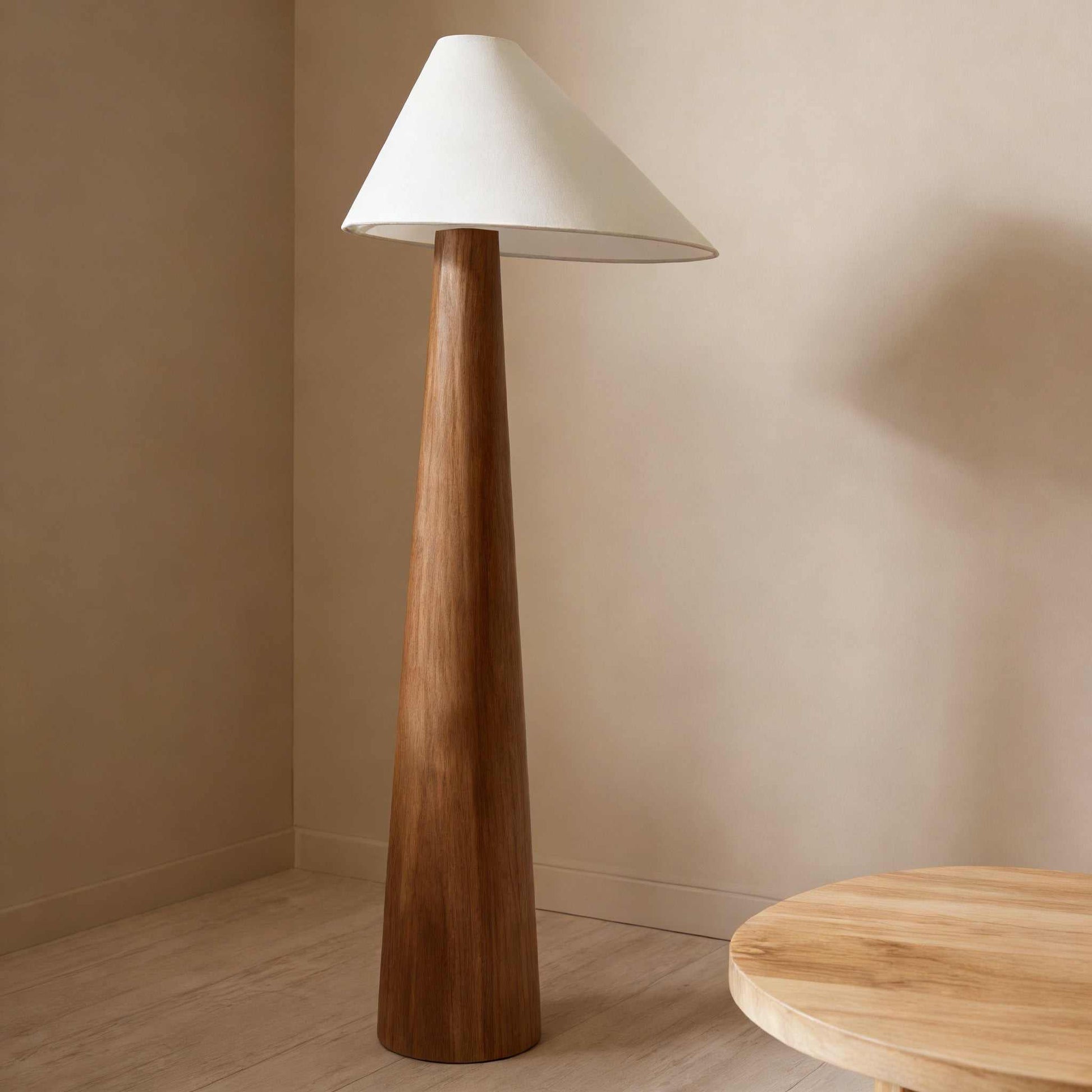 Wabi-Sabi solid wood floor lamp with fabric shade and remote control for vintage Japanese style lighting