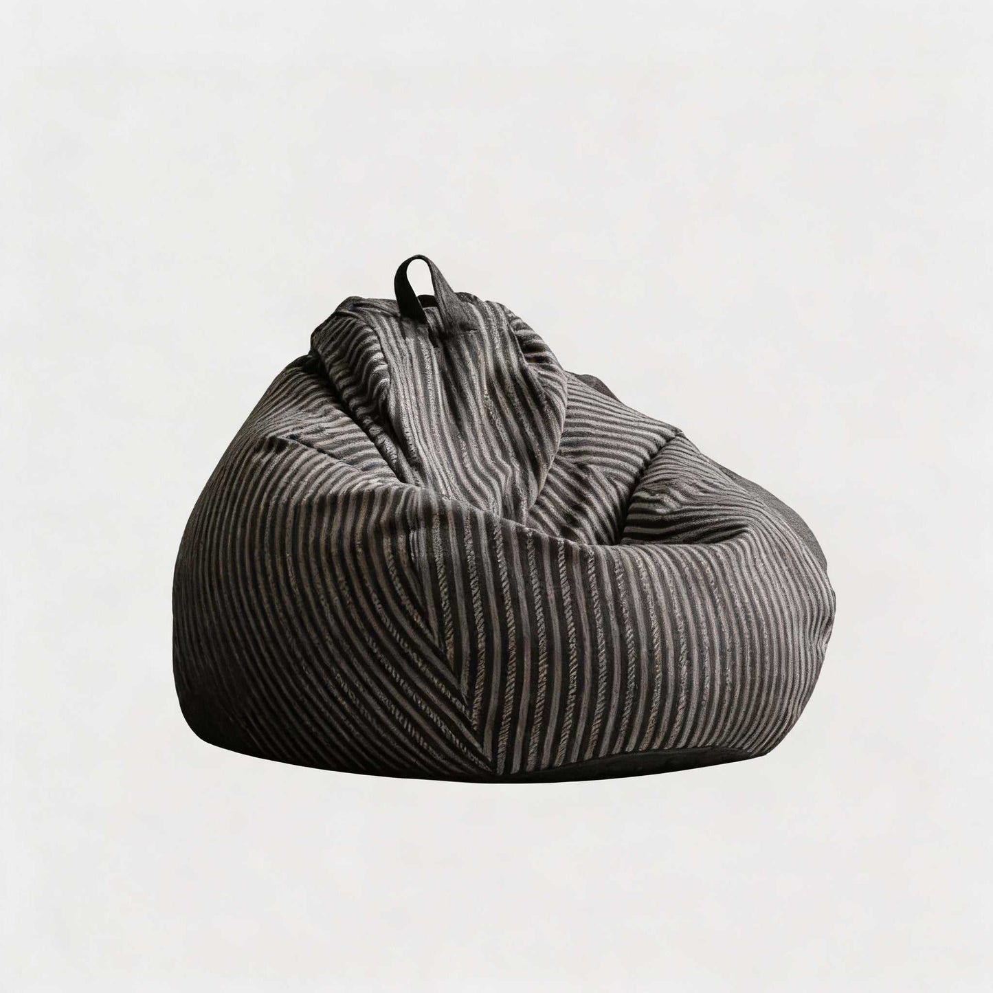 Japanese-style Striped Lazy Sofa with reclining floor chair and matching footstool in striped cotton-linen fabric for bedroom and balcony relaxation