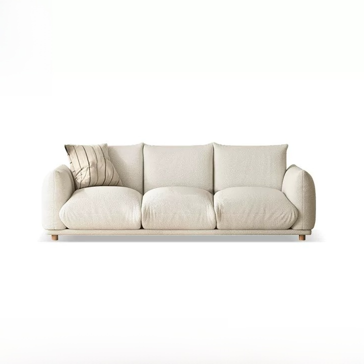 Cream Sofa - Wabi-Sabi Cream Cream Sofa with Faux Lamb Wool Fabric for Living Room