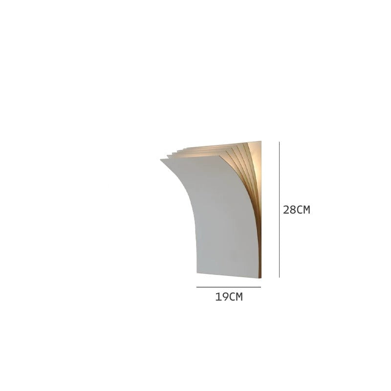 Book-shaped matte metal wall sconce with warm white LED light for minimalist modern decor in living rooms and hallways