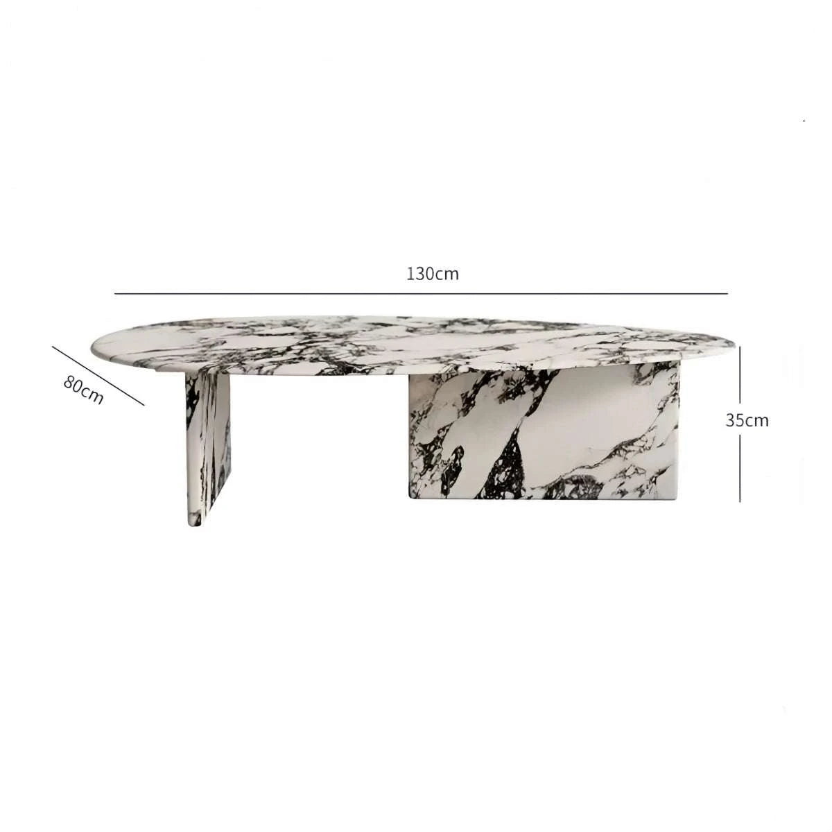 Cream retro Bulgari marble oval irregular coffee table for small living room with natural stone veining