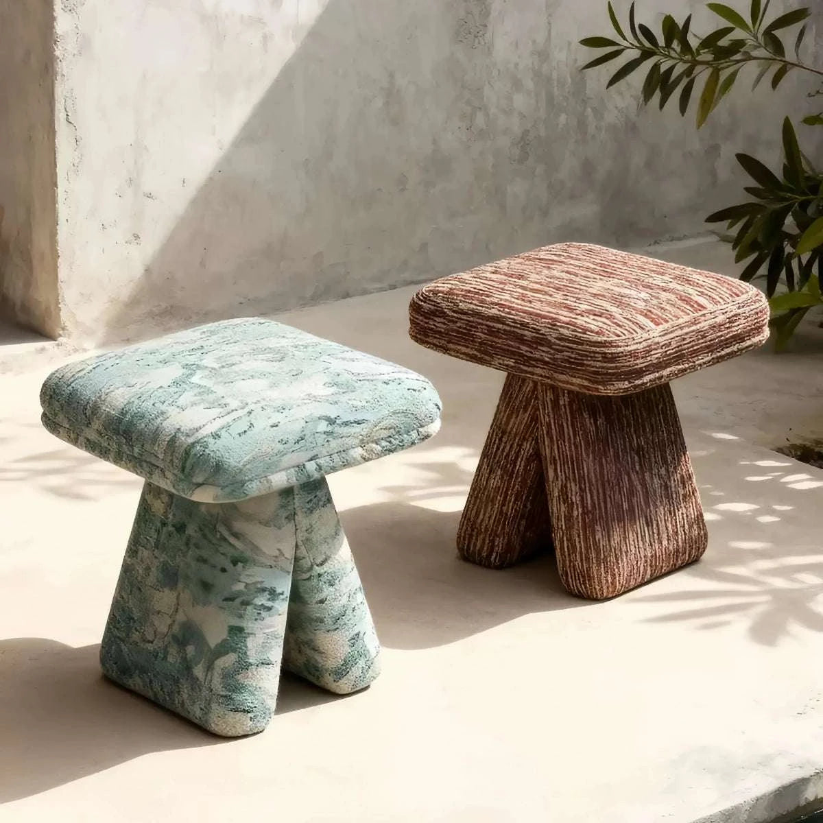Nordic designer accent stool with textured fabric upholstery and high-resilience sponge filling for living room and bedroom