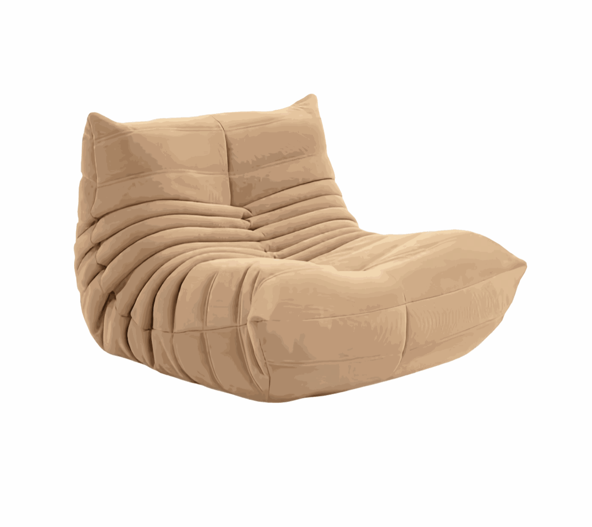 Minimalist modern corduroy Caterpillar armchair in beige with cozy cushioning and bold design for living room comfort and style