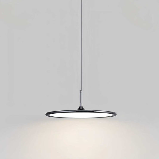 Minimalist dining pendant light with sleek black metal frame and LED illumination for modern interiors