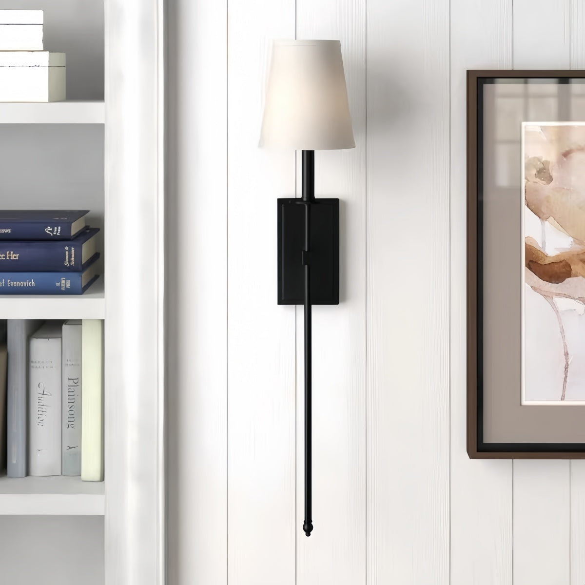 Black long-arm wall lamp with minimalist Nordic iron design and adjustable arm