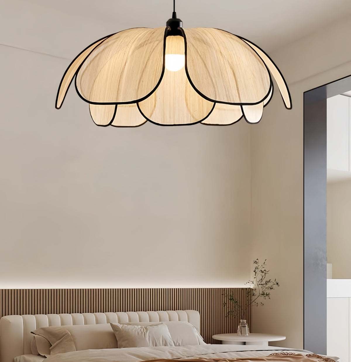 Cream-style pendant light with plant fiber lampshade and metal base, Nordic minimalist design for dining room