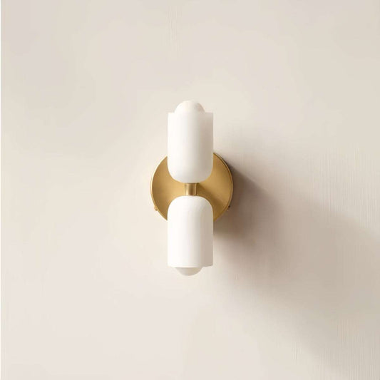 Vintage glass wall light with cream-white shade and warm up-down lighting