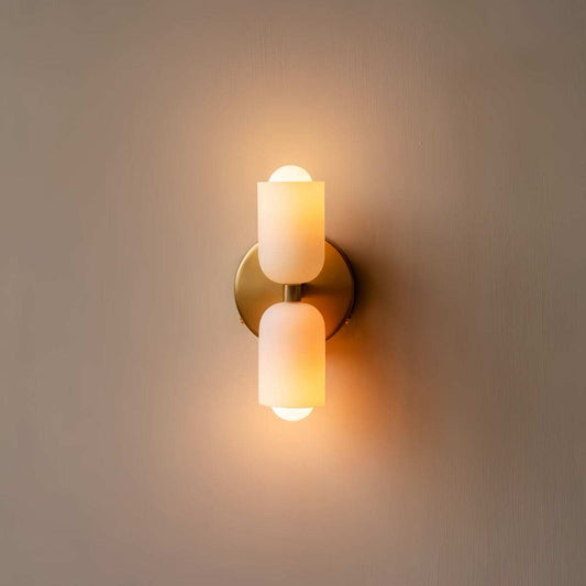 Vintage glass wall light with cream-white shade and warm ambient lighting