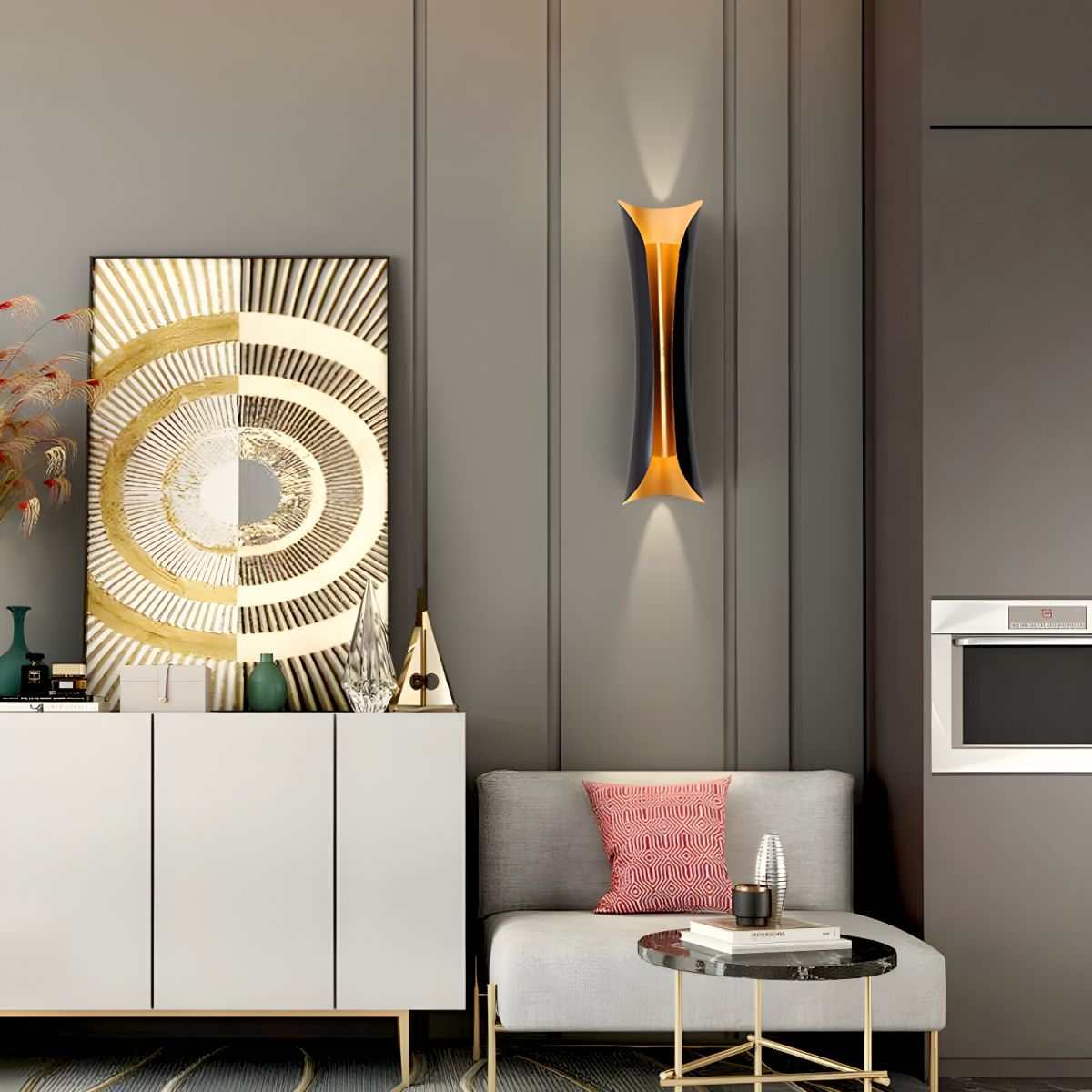 modern curl sconce light bulbs black metallic indoor wall lamp illuminating living room wall