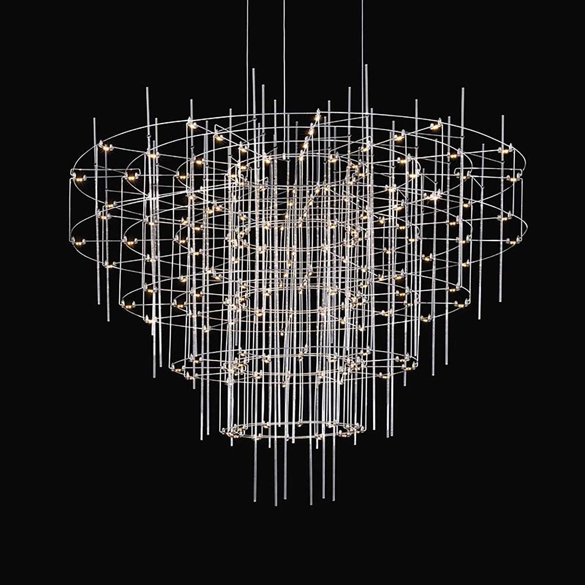 Modern stainless steel Starry Sky Pendant Lamp chandelier with brushed gold finish and multi-layered design for living room and restaurant decor