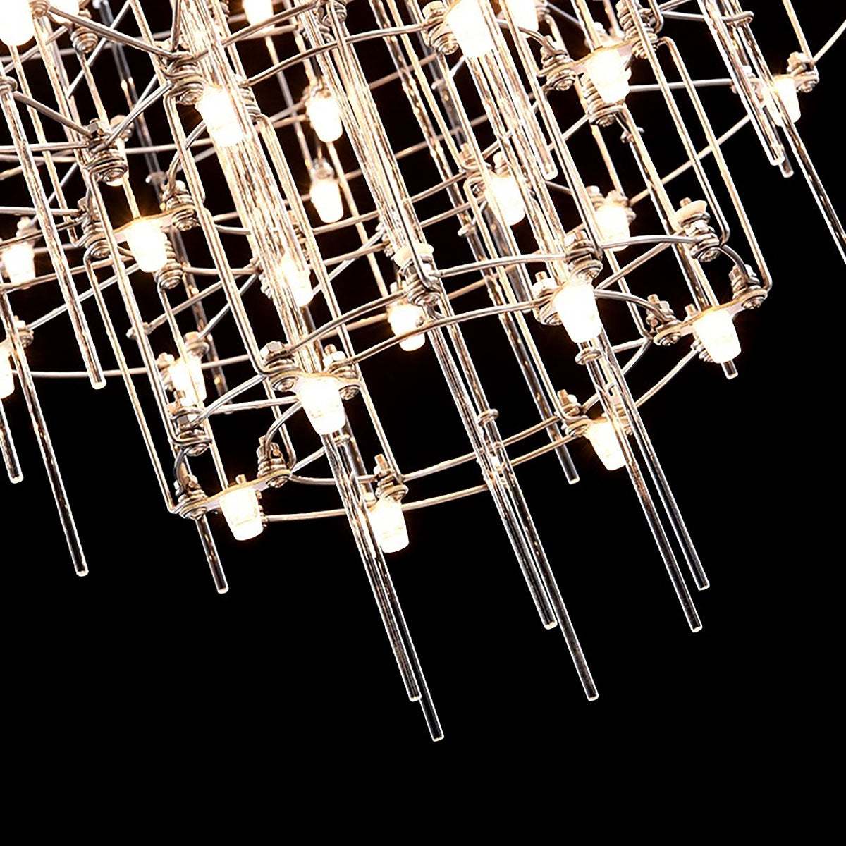 Modern Starry Sky Pendant Lamp with stainless steel frame and warm LED lights creating a celestial ambiance