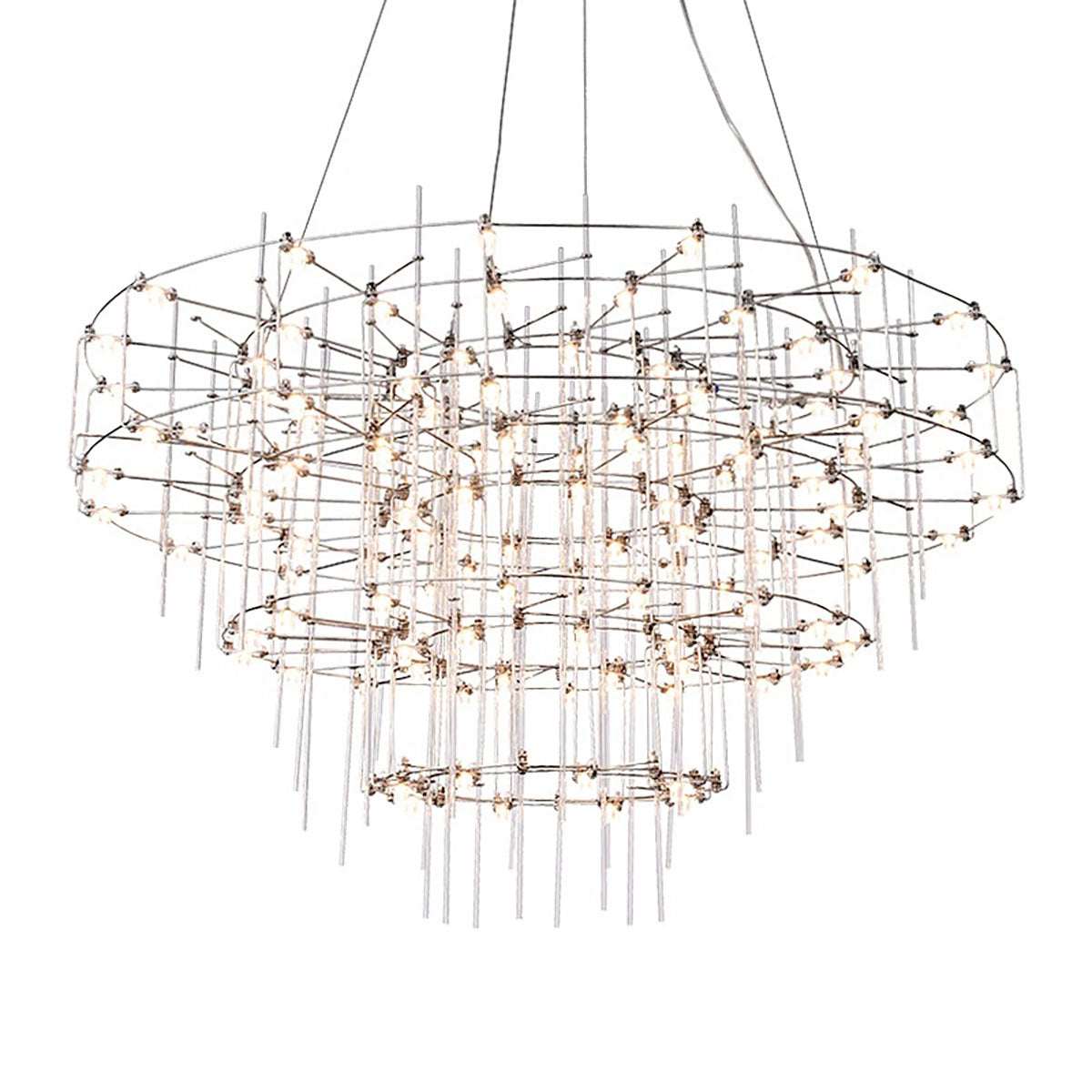 Modern starry sky pendant lamp chandelier with brushed gold stainless steel, multi-layered design, adjustable hanging length, ideal for living rooms and restaurants.