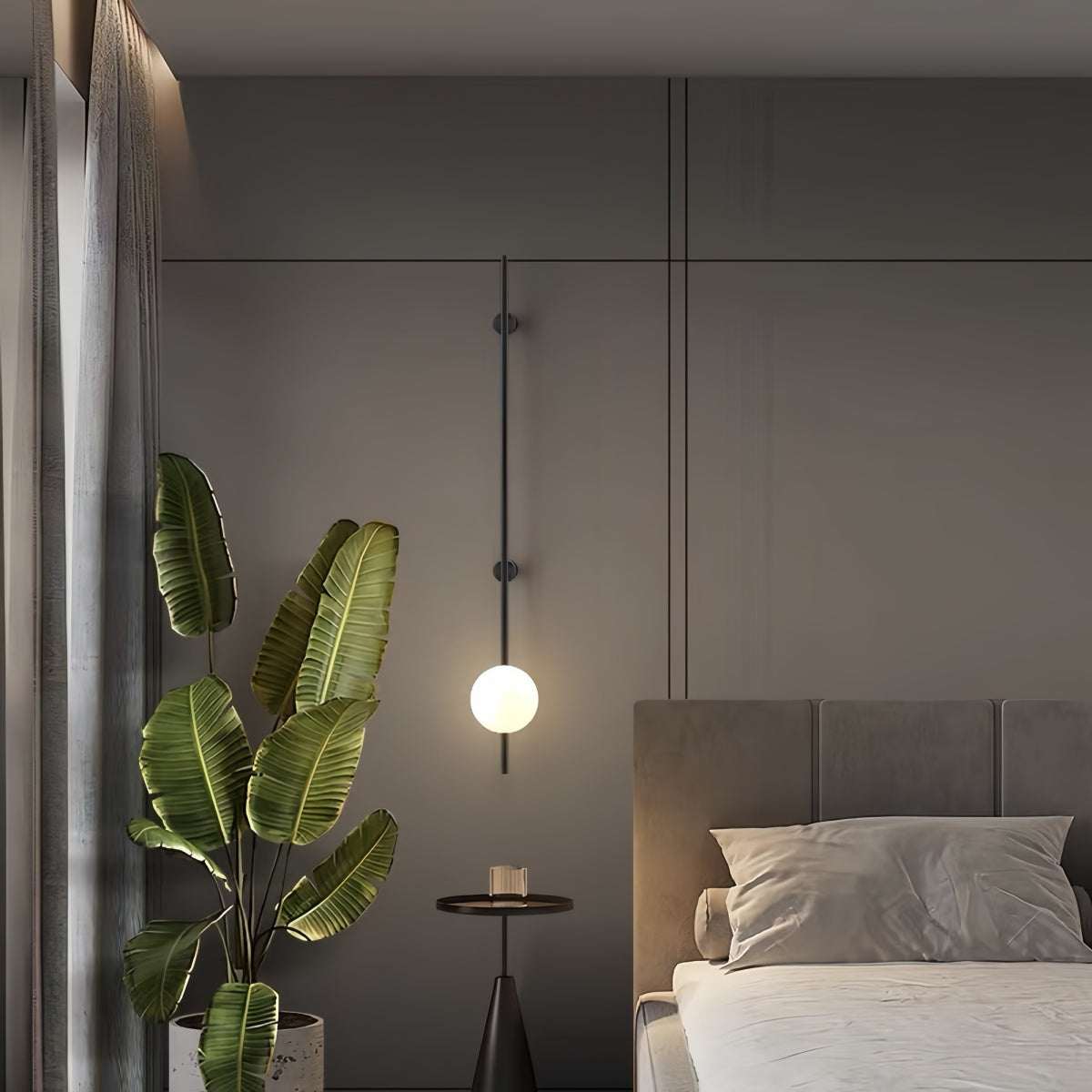 Minimalist brass wall sconce with cream-style glass shade and solid brass ceiling plate for elegant bedside lighting