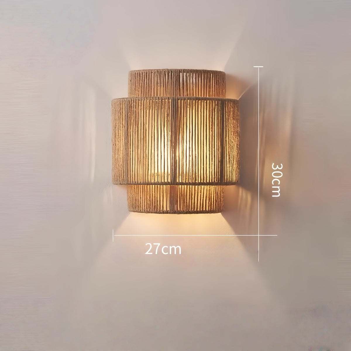 Vintage Wabi-Sabi wall lamp with natural jute rope lampshade and rustic earthy design