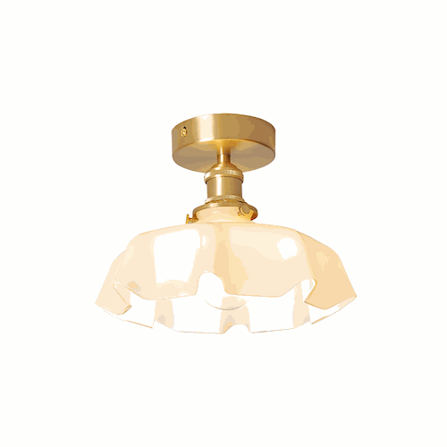 Elegant modern flush mount ceiling light with milky glass shade and polished copper fixture