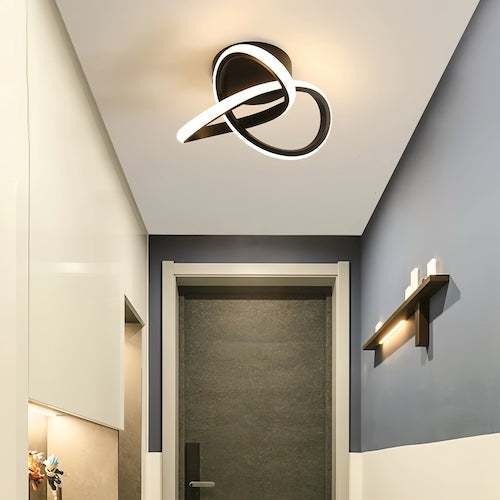 Modern LED ceiling lighting chandelier with brushed metal finish in a hallway setting