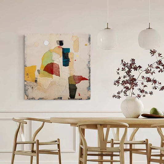 Hand-painted oil painting featuring abstract Wabi-Sabi style with unique color pairing for elegant home décor