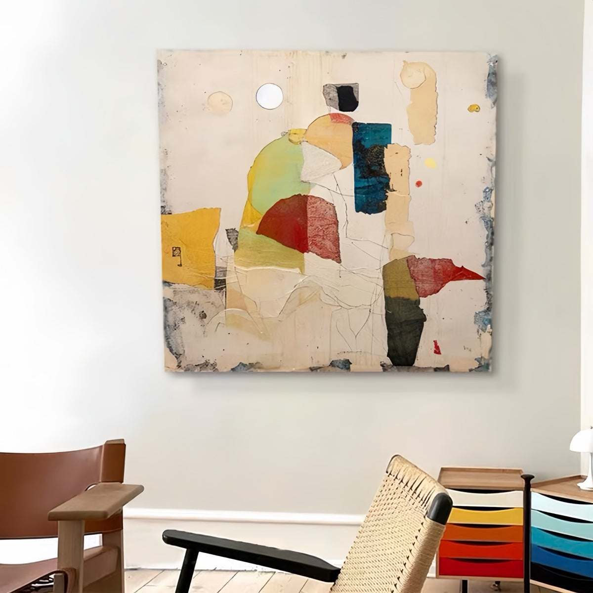 Hand-painted oil painting in abstract Wabi-Sabi style with unique color pairing and elegant home décor appeal