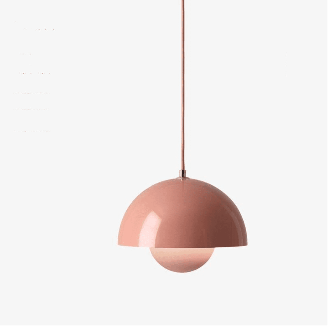 Modern Nordic kitchen island pendant lighting in pink mushroom design with warm light and iron finish
