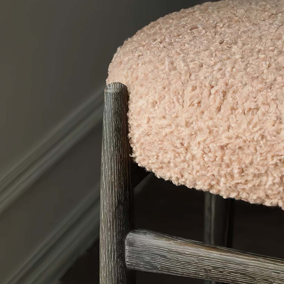 Nordic smoked oak vanity stool with velvet cushion and compact design