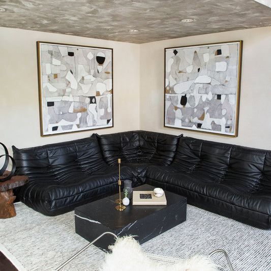 togo black fiber leather sofa set - sparkledecor.com
