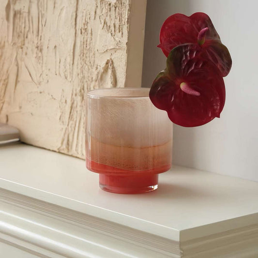 Gradient Nordic vintage hand-blown glass vase with orange-pink tones and unique handcrafted color variations
