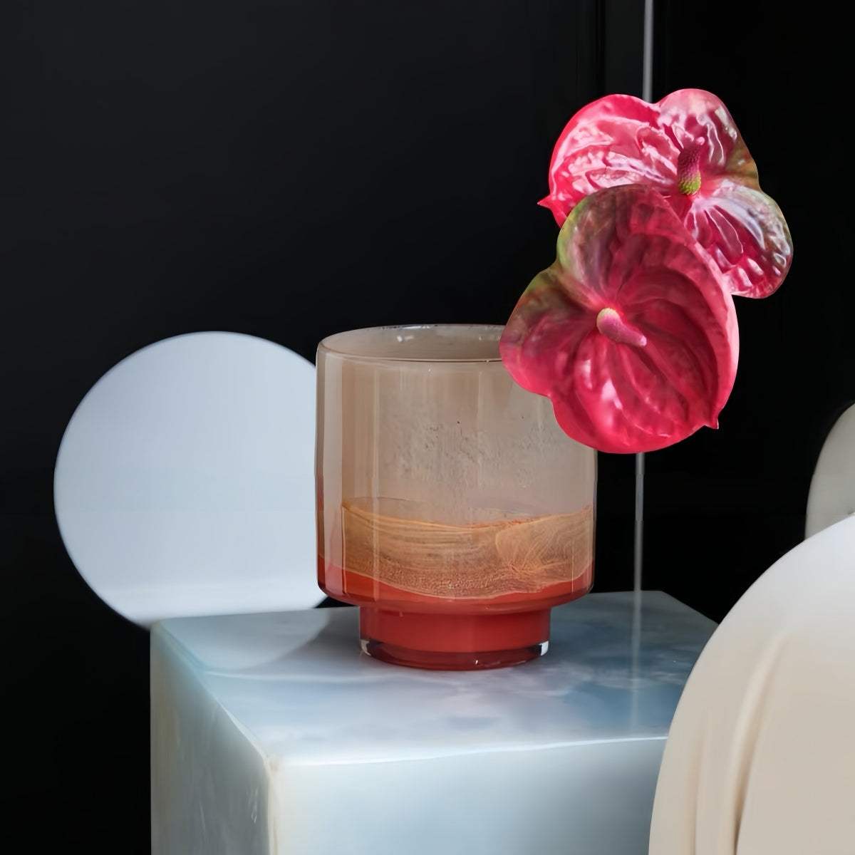 Gradient Nordic vintage hand-blown glass vase with orange-pink gradient and unique color variations