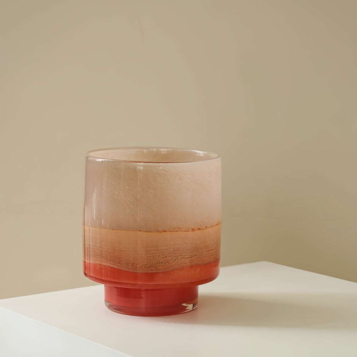 Gradient Nordic vintage hand-blown glass vase with orange-pink hues and unique color variations