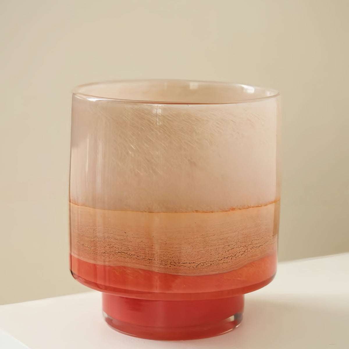Gradient Nordic vintage hand-blown glass vase with orange-pink tones and soft color transitions