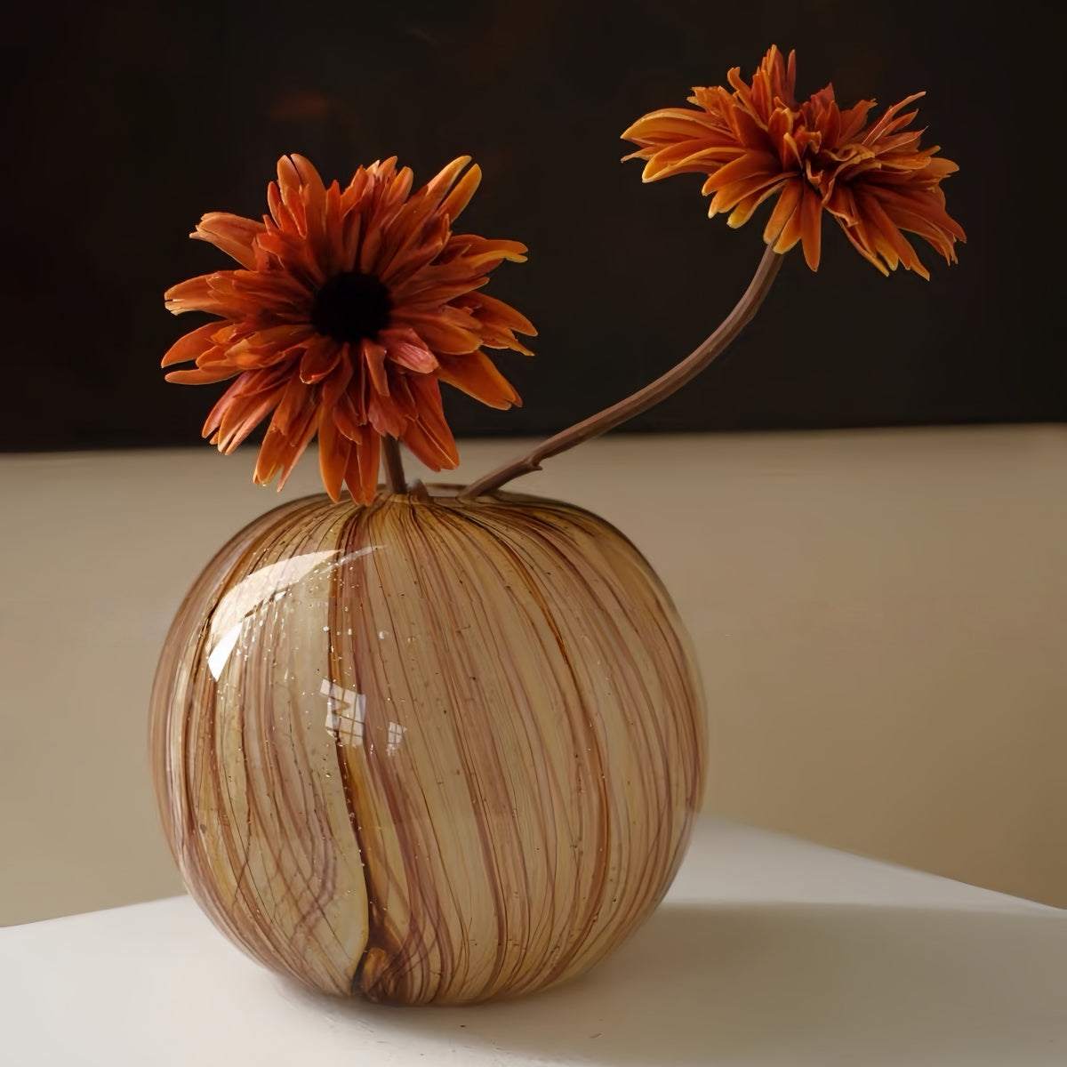 Handcrafted spherical textured art glass vase with vintage design and layered finish for elegant decor