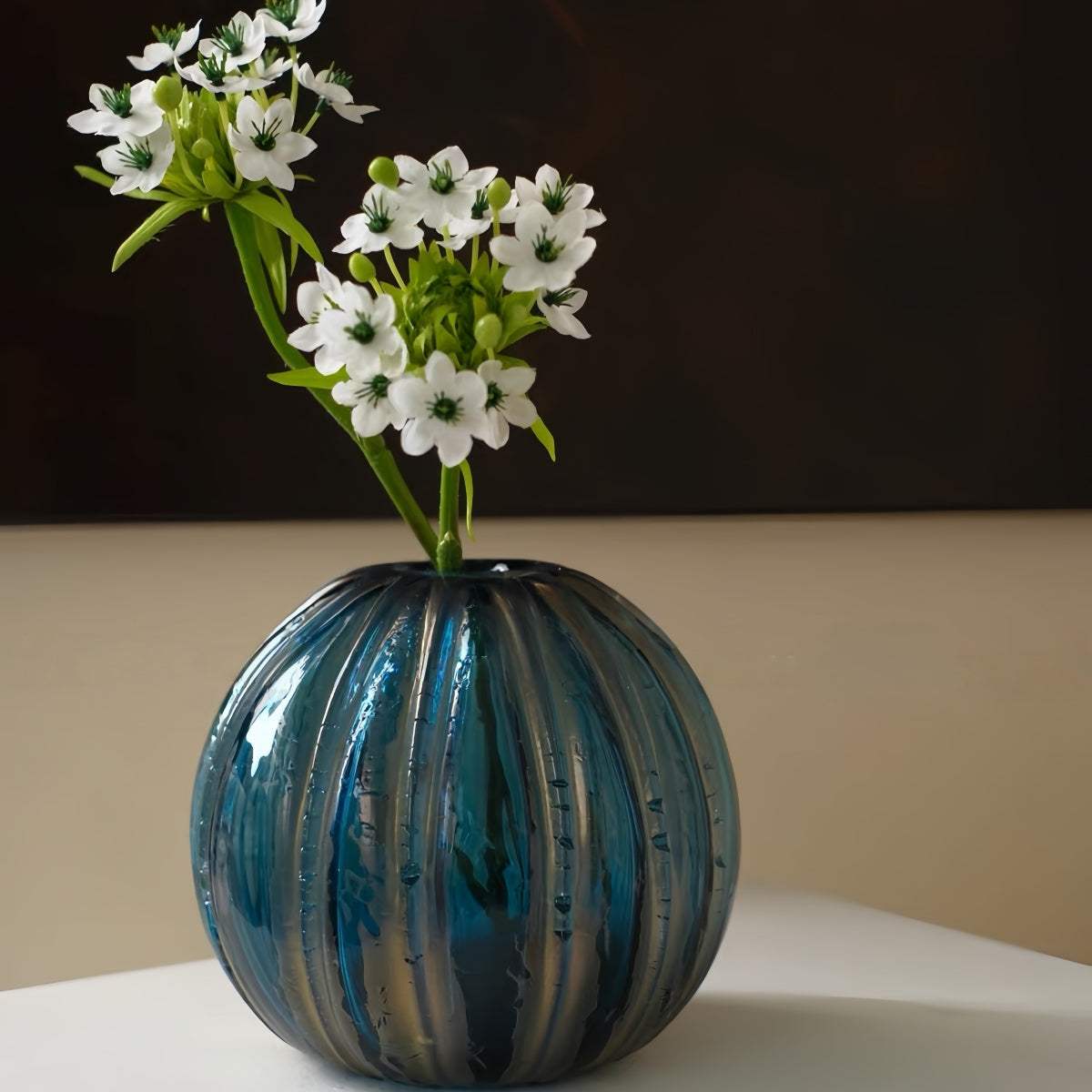 Handcrafted spherical textured art glass vase with vintage design for elegant decor and floral arrangements