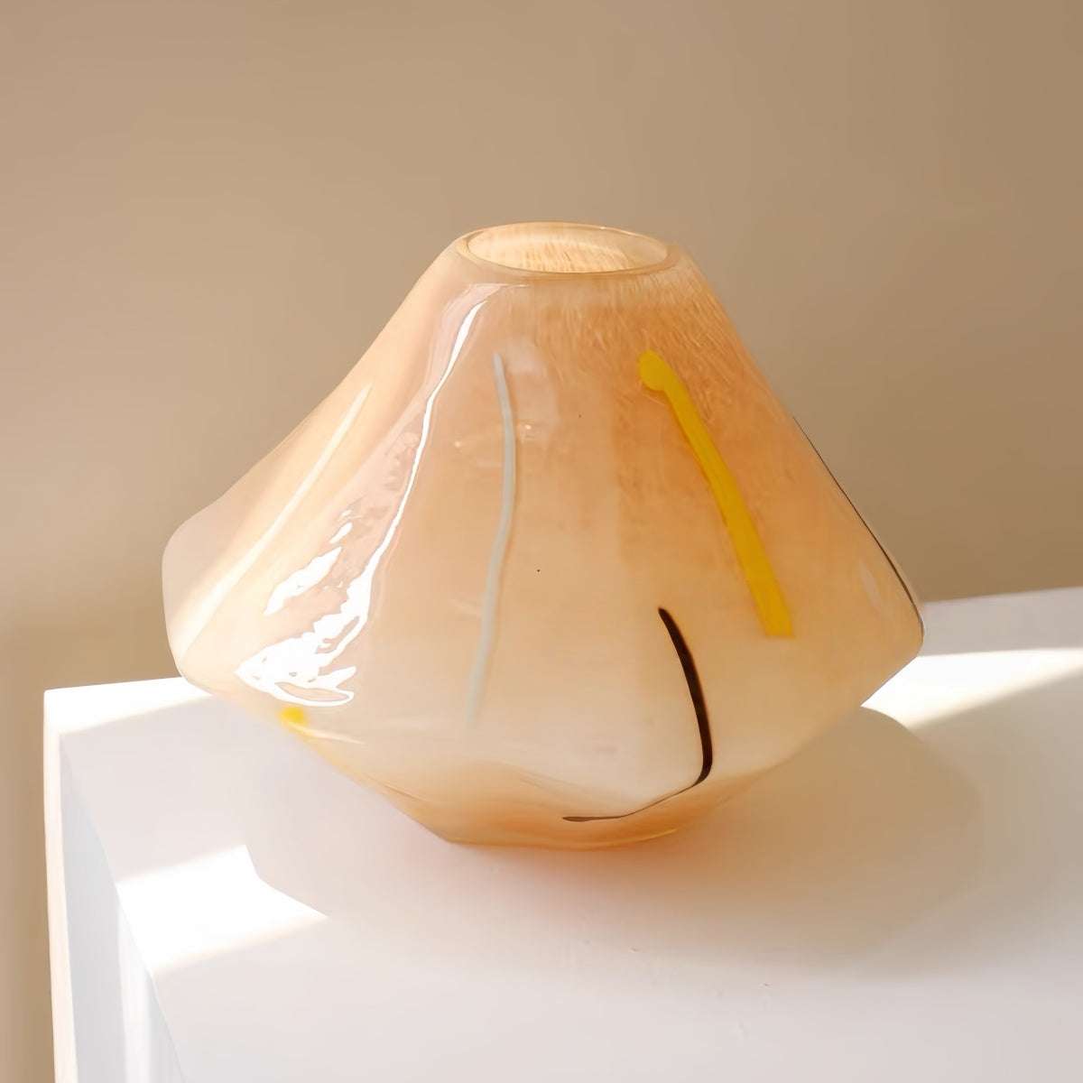 Handmade gradient geometric art glass vase with smooth curves and elegant design for modern decor