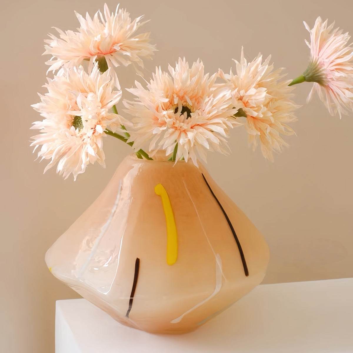 Gradient geometric art glass vase with smooth curves and unique handmade design