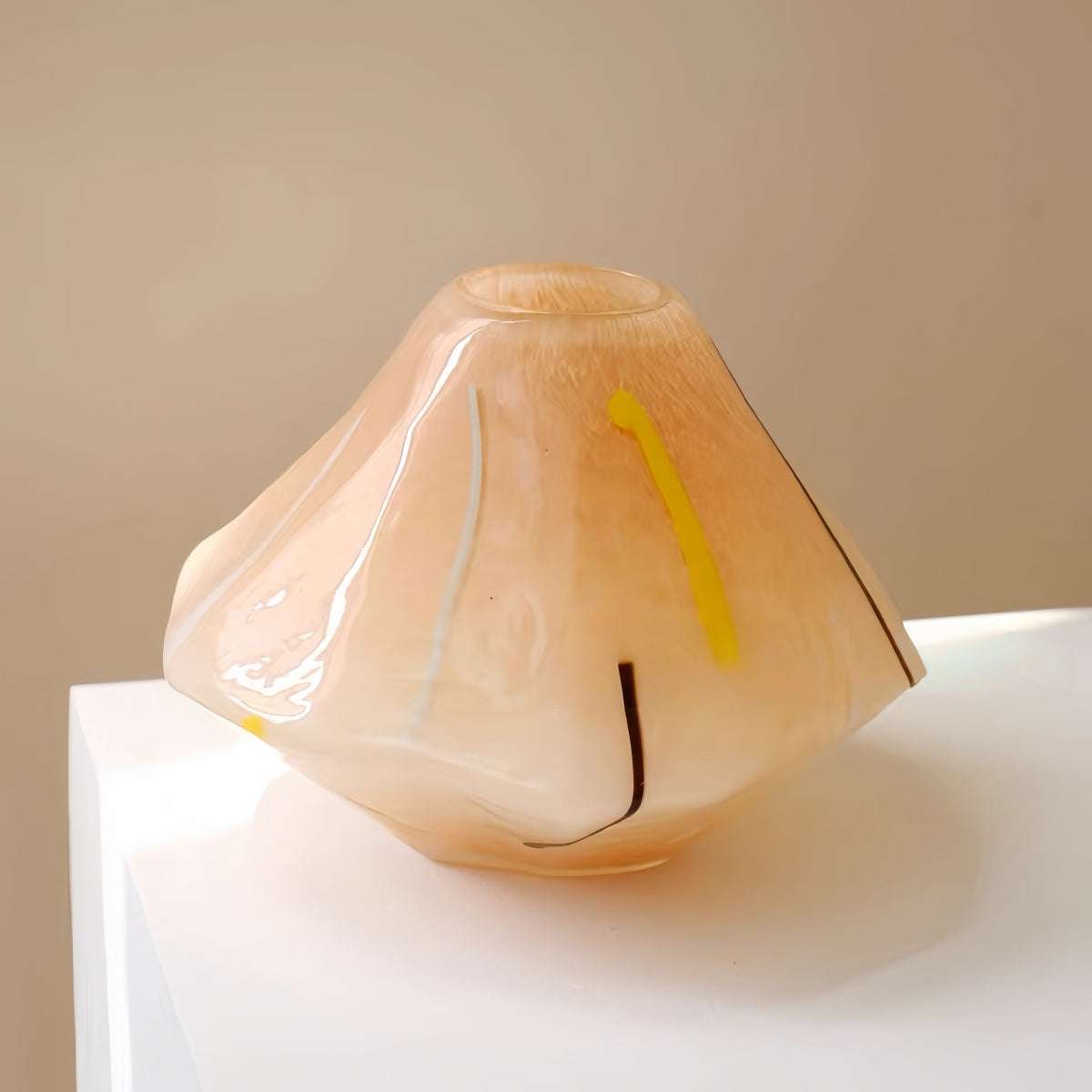 Handmade gradient geometric art glass vase with smooth curves and elegant design for modern decor