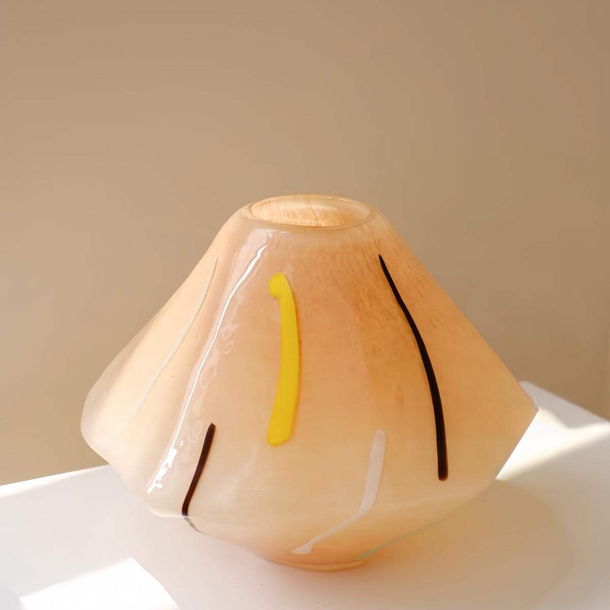 Handmade gradient geometric art glass vase with smooth curves and modern design