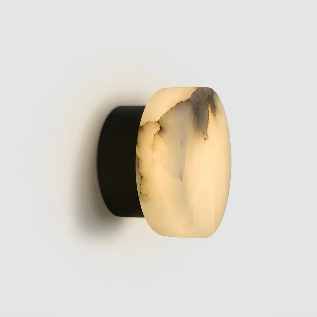 Natural onyx wall lamp with round vintage minimalist design and warm cream glow